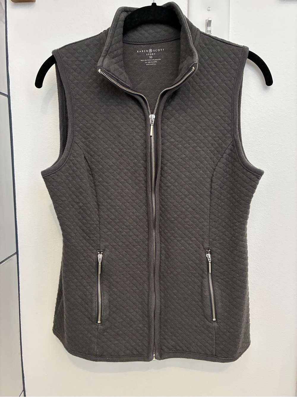 Karen Scott Quilted Zip-Front Sleeveless Vest - Charcoal Gray